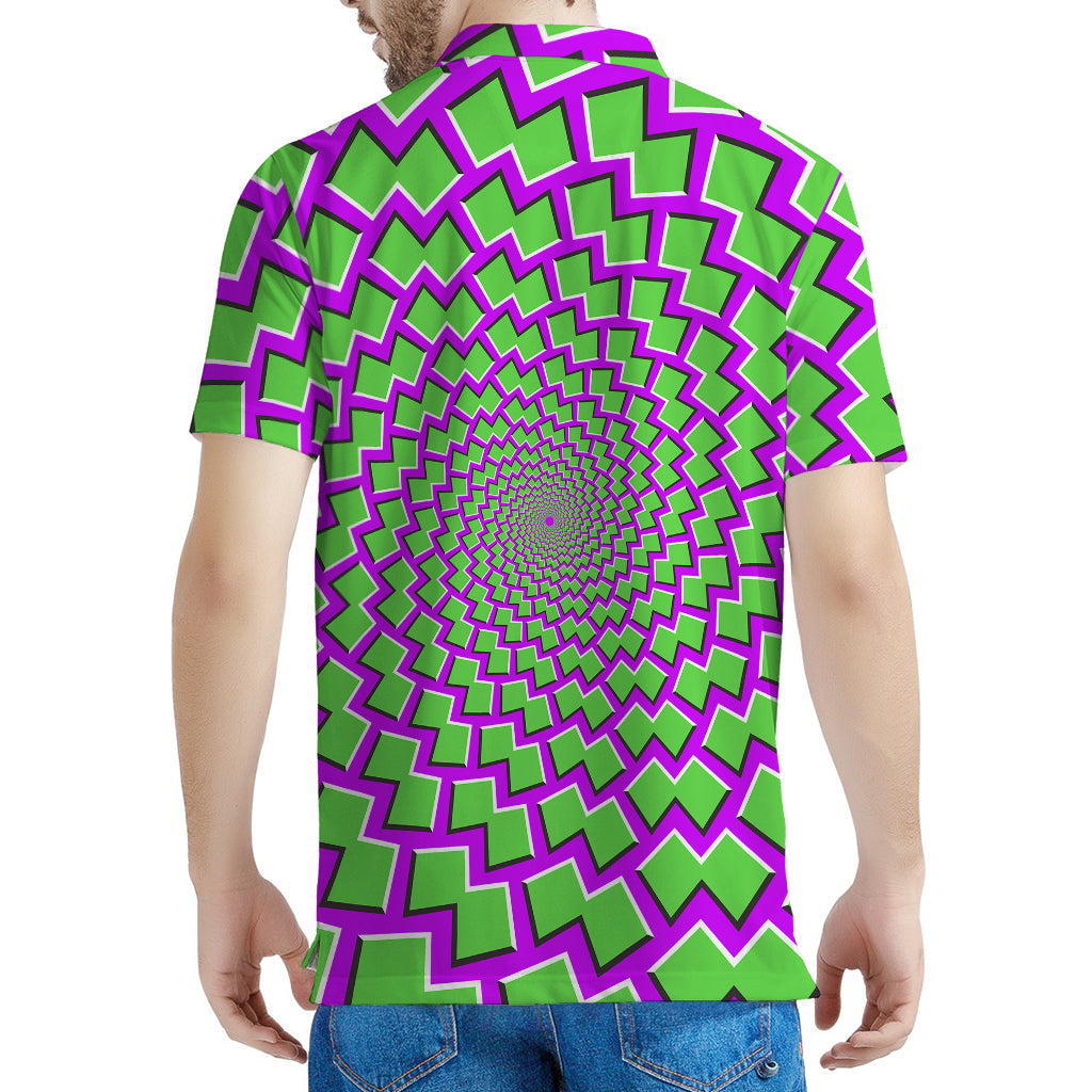 Green Shapes Moving Optical Illusion Men's Polo Shirt