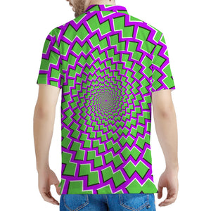 Green Shapes Moving Optical Illusion Men's Polo Shirt