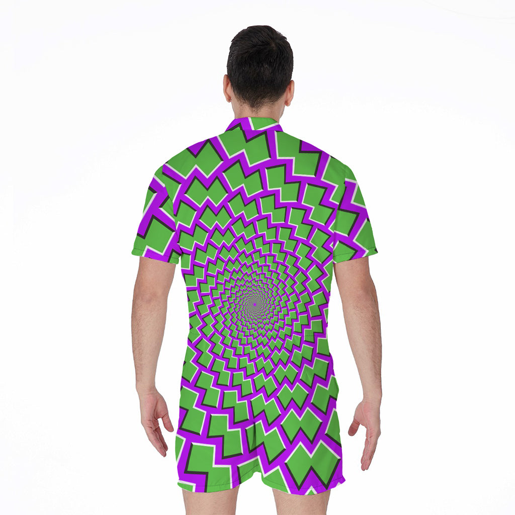 Green Shapes Moving Optical Illusion Men's Rompers