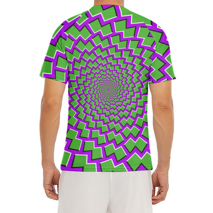 Green Shapes Moving Optical Illusion Men's Short Sleeve Rash Guard