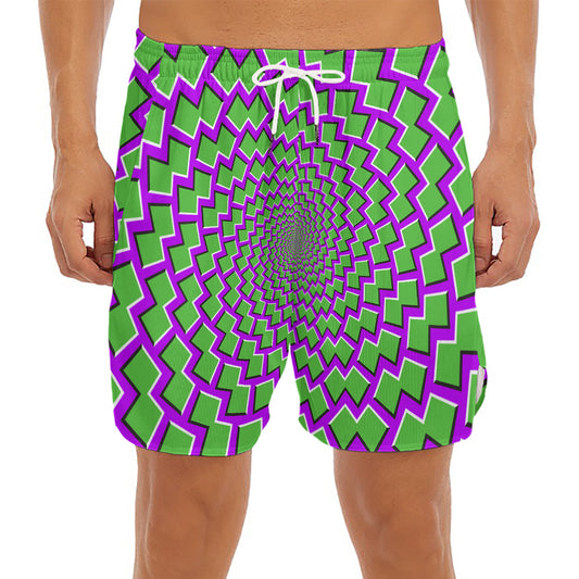 Green Shapes Moving Optical Illusion Men's Split Running Shorts