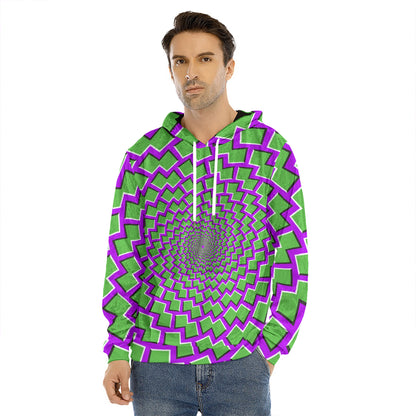 Green Shapes Moving Optical Illusion Men's Velvet Pullover Hoodie