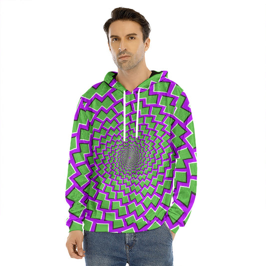 Green Shapes Moving Optical Illusion Men's Velvet Pullover Hoodie