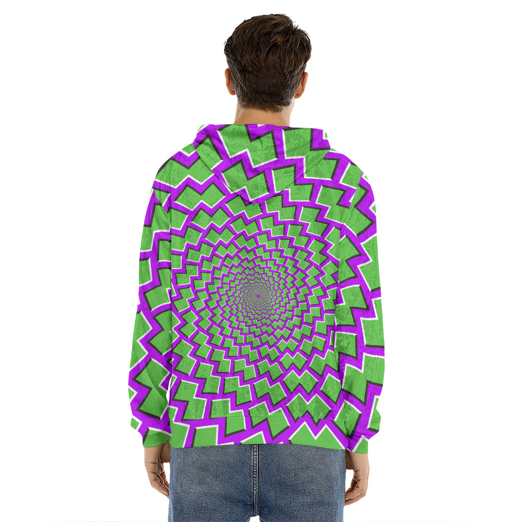 Green Shapes Moving Optical Illusion Men's Velvet Pullover Hoodie