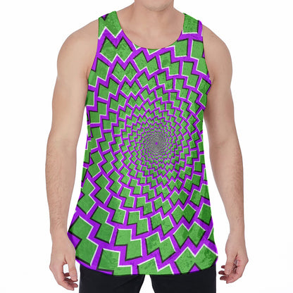 Green Shapes Moving Optical Illusion Men's Velvet Tank Top