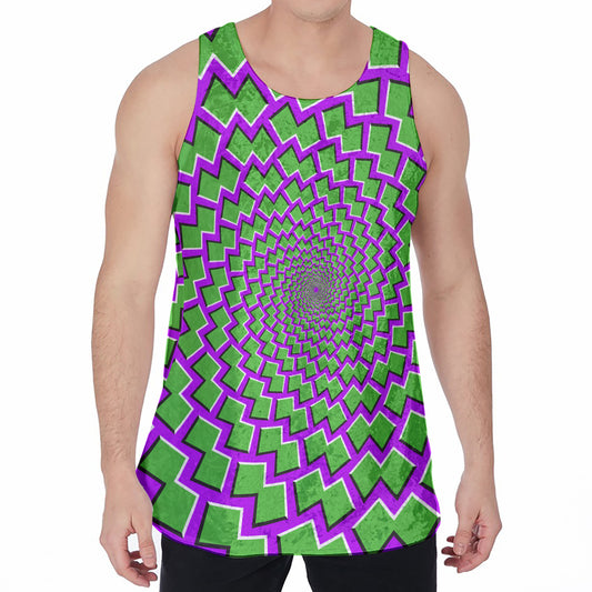 Green Shapes Moving Optical Illusion Men's Velvet Tank Top