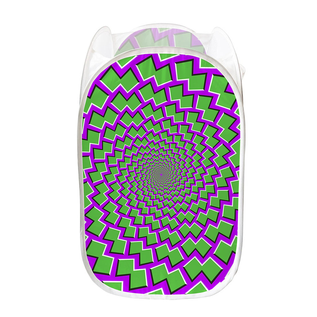 Green Shapes Moving Optical Illusion Mesh Laundry Hamper