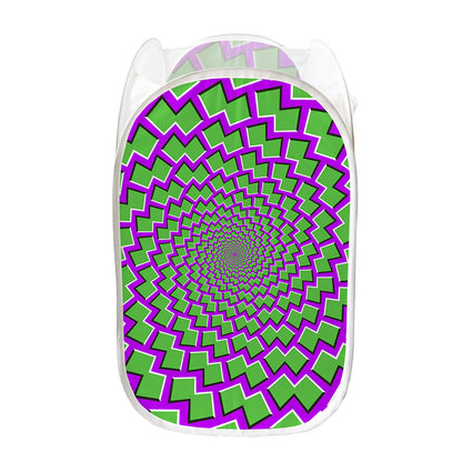 Green Shapes Moving Optical Illusion Mesh Laundry Hamper