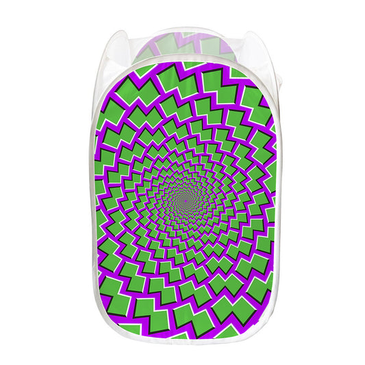 Green Shapes Moving Optical Illusion Mesh Laundry Hamper