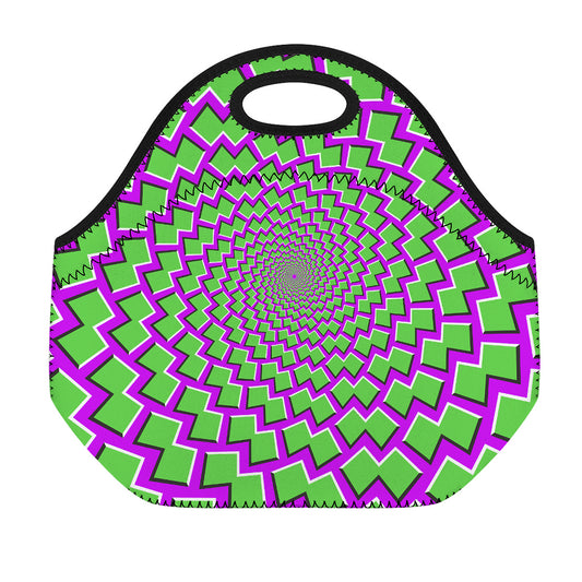 Green Shapes Moving Optical Illusion Neoprene Lunch Bag