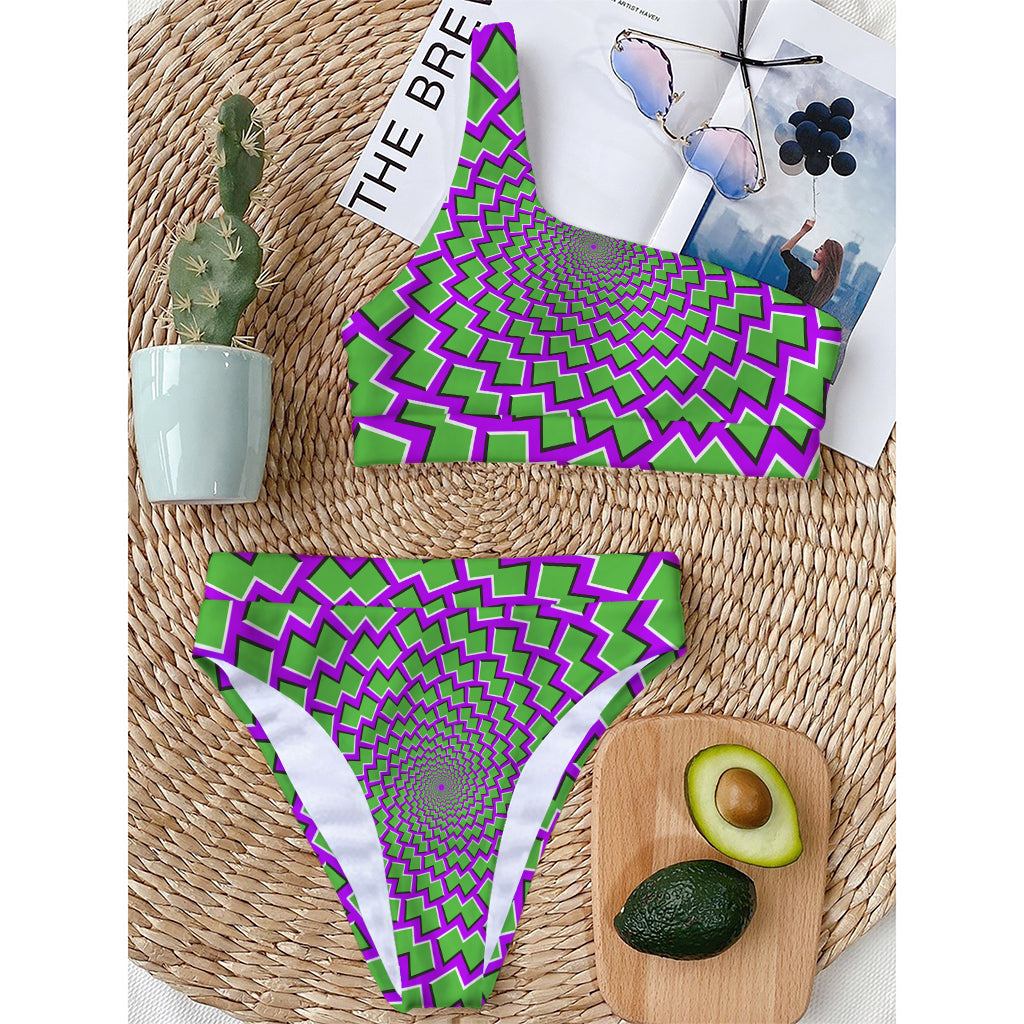 Green Shapes Moving Optical Illusion One Shoulder Bikini Top