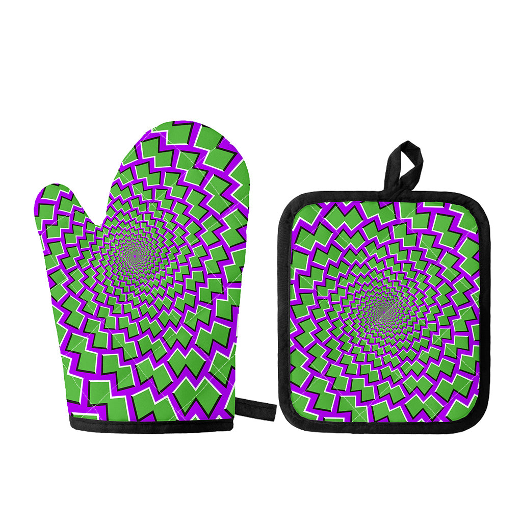 Green Shapes Moving Optical Illusion Oven Mitt And Pot Holder Set
