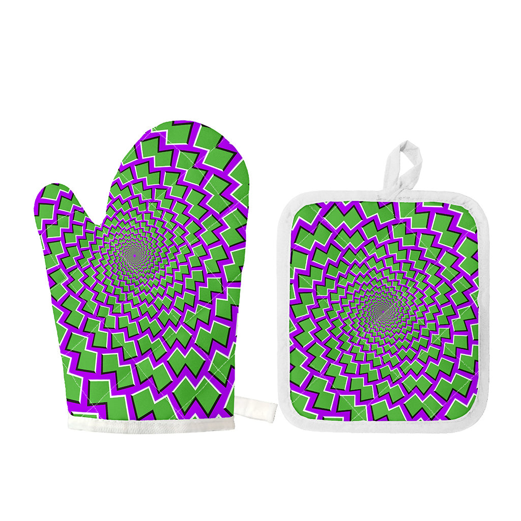 Green Shapes Moving Optical Illusion Oven Mitt And Pot Holder Set