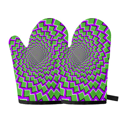 Green Shapes Moving Optical Illusion Oven Mitts