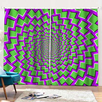 Green Shapes Moving Optical Illusion Pencil Pleat Curtains