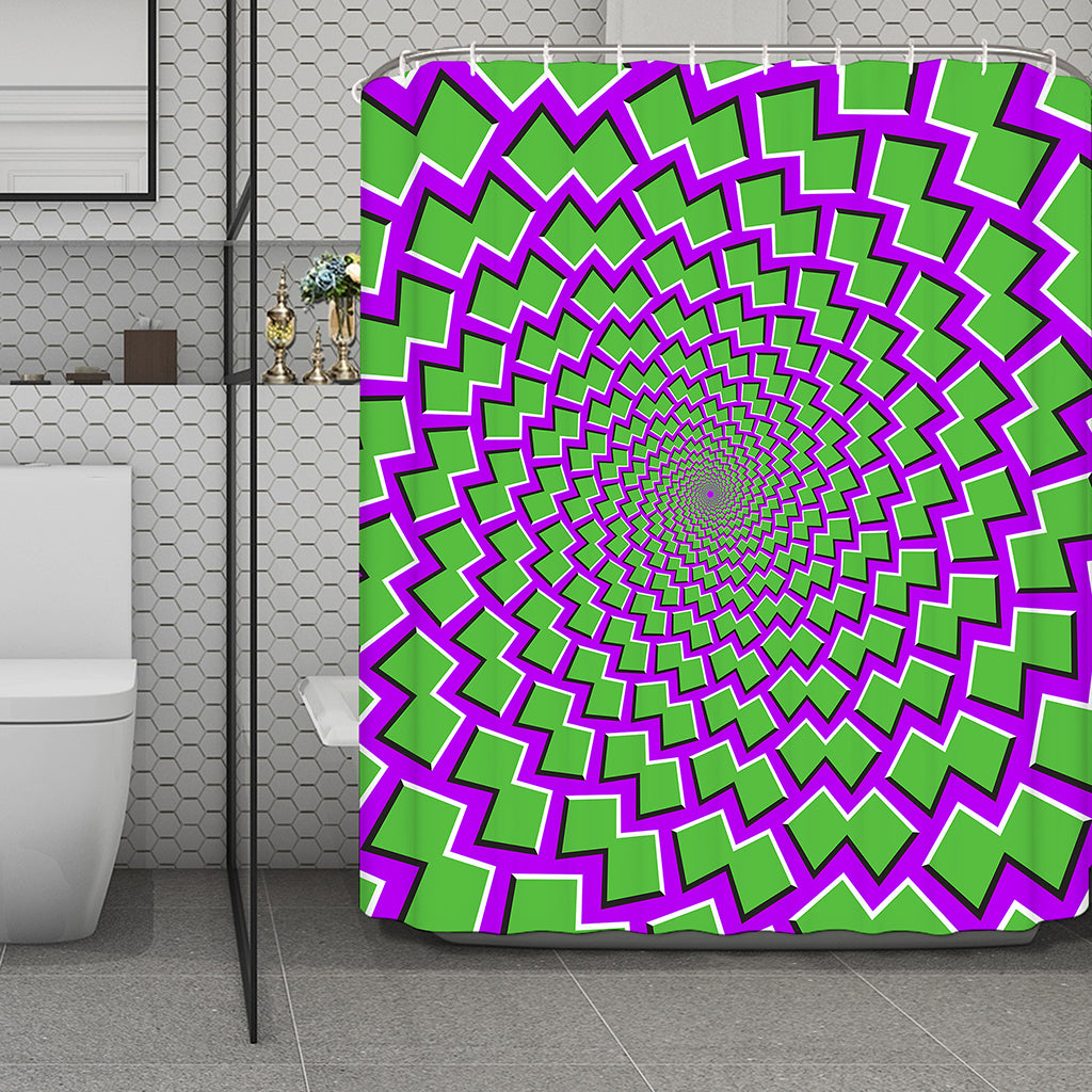 Green Shapes Moving Optical Illusion Polyester Shower Curtain