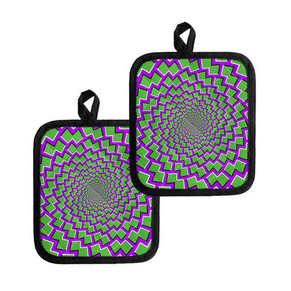 Green Shapes Moving Optical Illusion Pot Holders