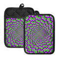 Green Shapes Moving Optical Illusion Pot Holders With Pocket
