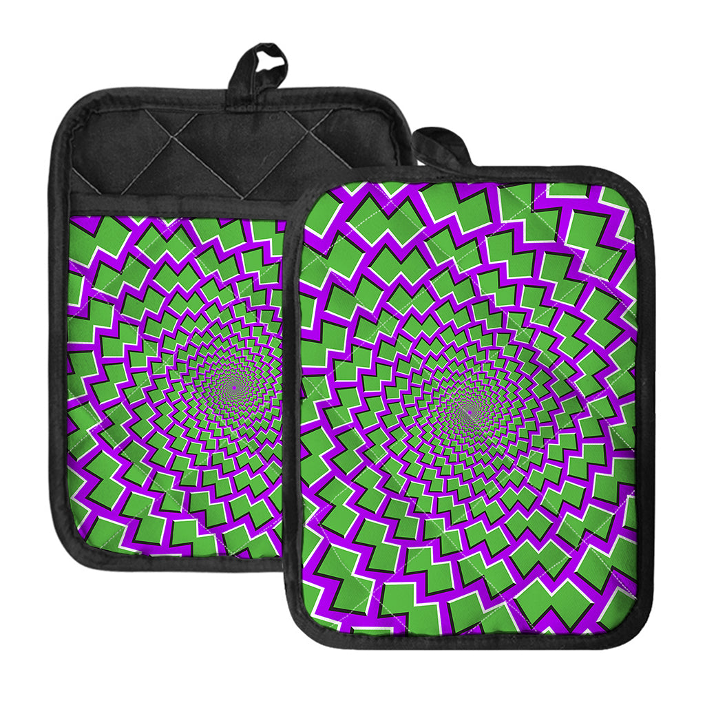 Green Shapes Moving Optical Illusion Pot Holders With Pocket