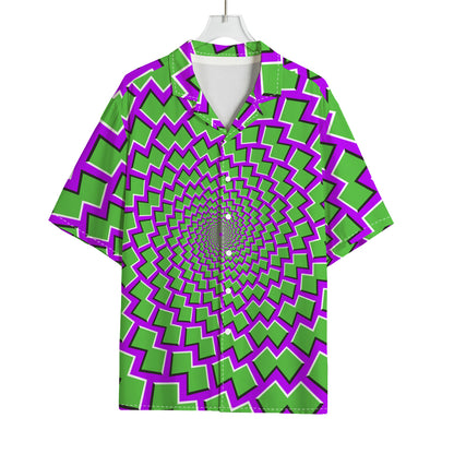 Green Shapes Moving Optical Illusion Rayon Hawaiian Shirt