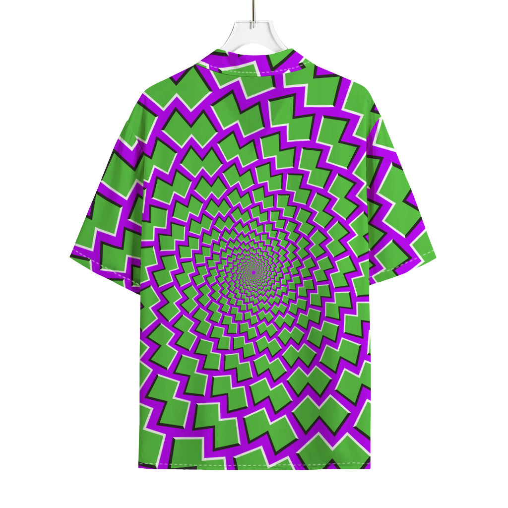 Green Shapes Moving Optical Illusion Rayon Hawaiian Shirt