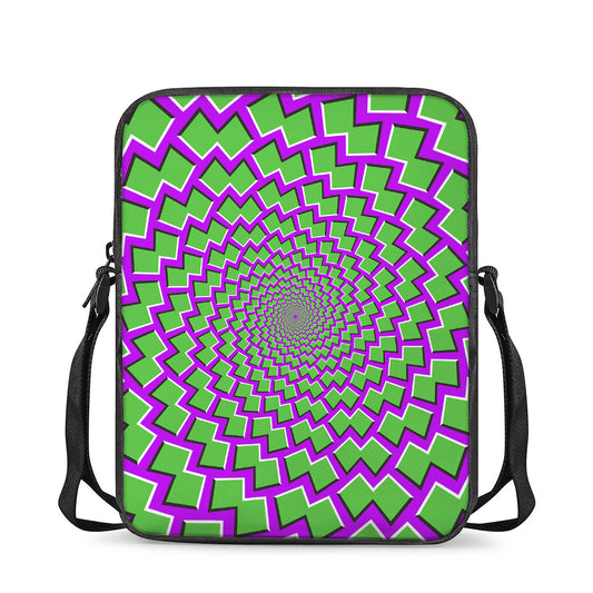 Green Shapes Moving Optical Illusion Rectangular Crossbody Bag