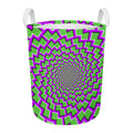 Green Shapes Moving Optical Illusion Round Laundry Basket
