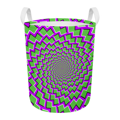 Green Shapes Moving Optical Illusion Round Laundry Basket