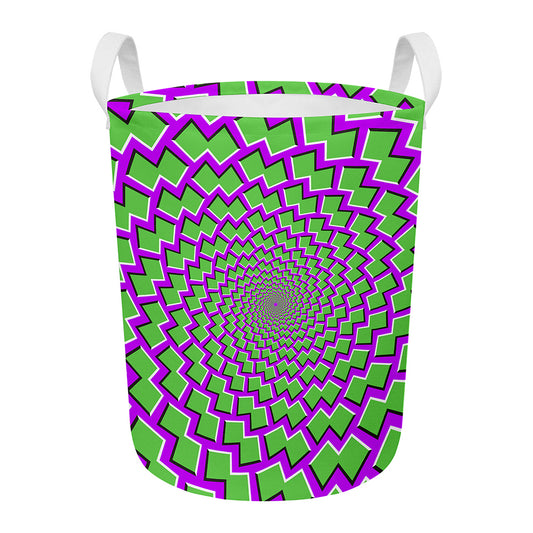 Green Shapes Moving Optical Illusion Round Laundry Basket