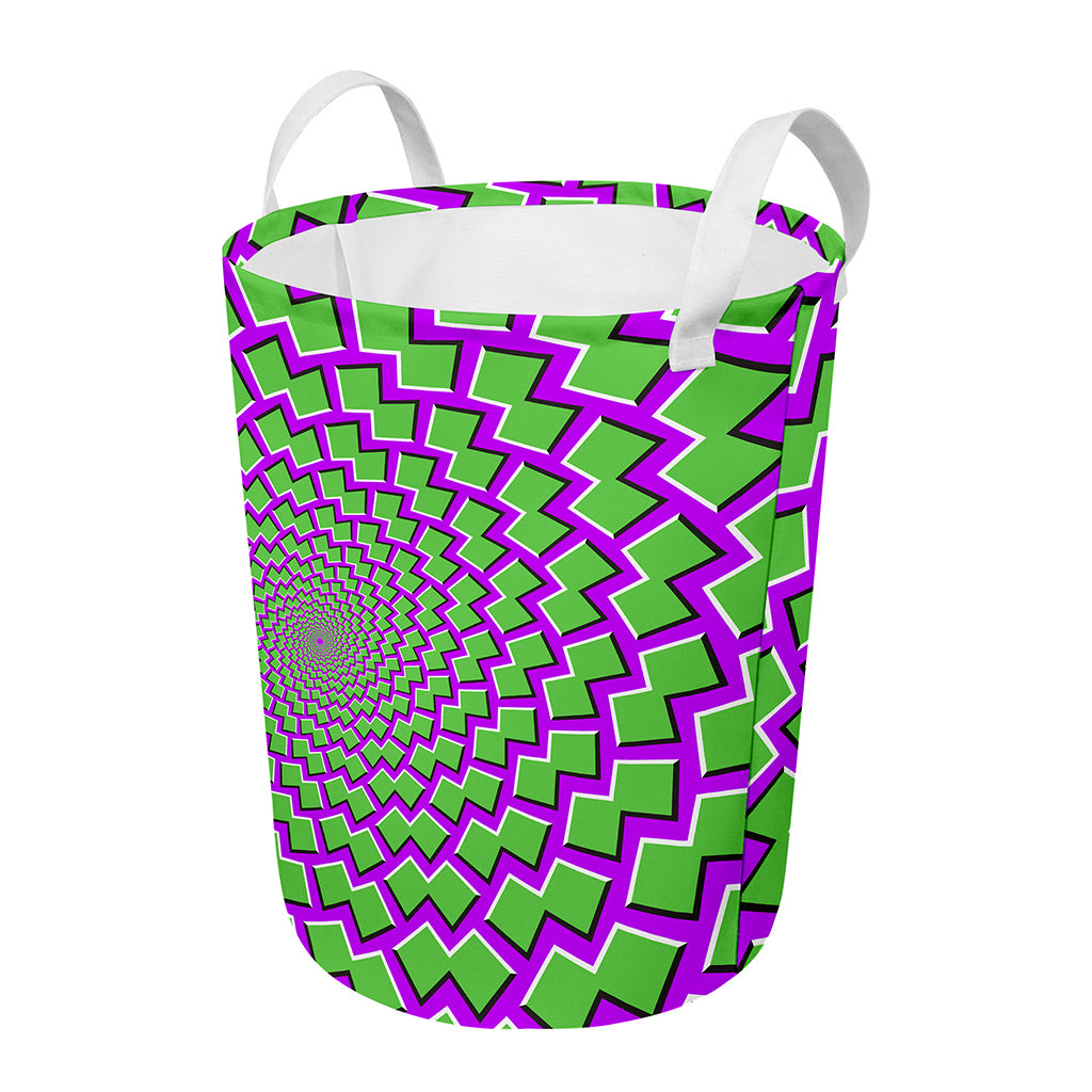 Green Shapes Moving Optical Illusion Round Laundry Basket