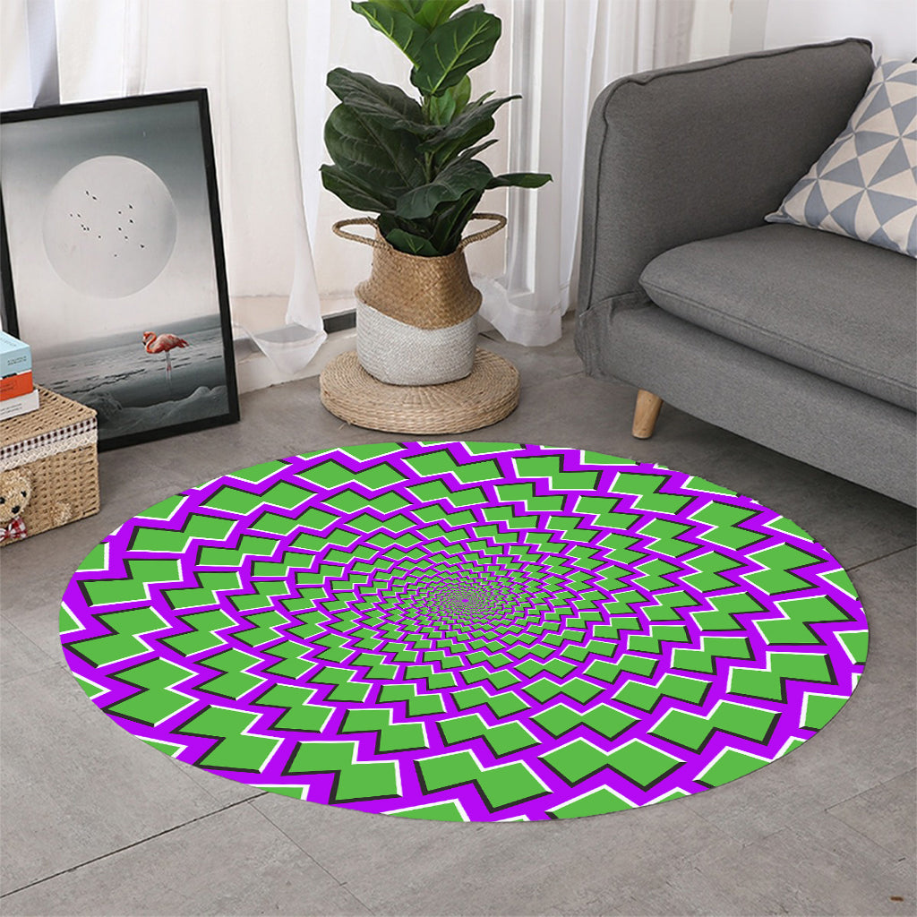 Green Shapes Moving Optical Illusion Round Rug