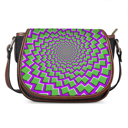 Green Shapes Moving Optical Illusion Saddle Bag