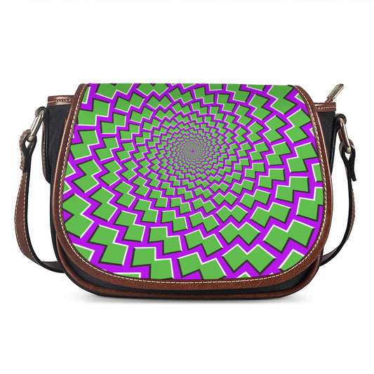 Green Shapes Moving Optical Illusion Saddle Bag