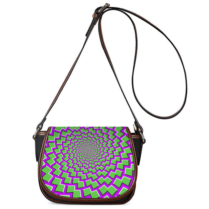 Green Shapes Moving Optical Illusion Saddle Bag