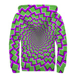 Green Shapes Moving Optical Illusion Sherpa Lined Zip Up Hoodie