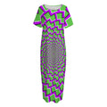 Green Shapes Moving Optical Illusion Short Sleeve Long Nightdress