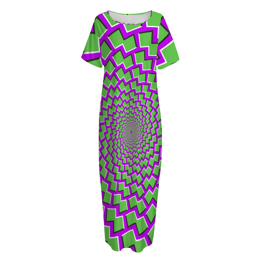 Green Shapes Moving Optical Illusion Short Sleeve Long Nightdress