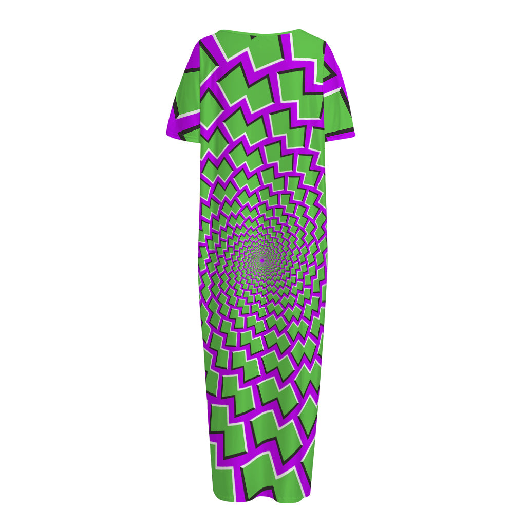 Green Shapes Moving Optical Illusion Short Sleeve Long Nightdress