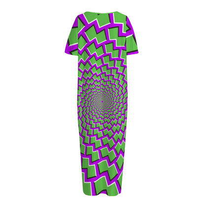 Green Shapes Moving Optical Illusion Short Sleeve Long Nightdress