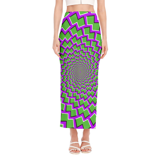 Green Shapes Moving Optical Illusion Side Slit Maxi Skirt