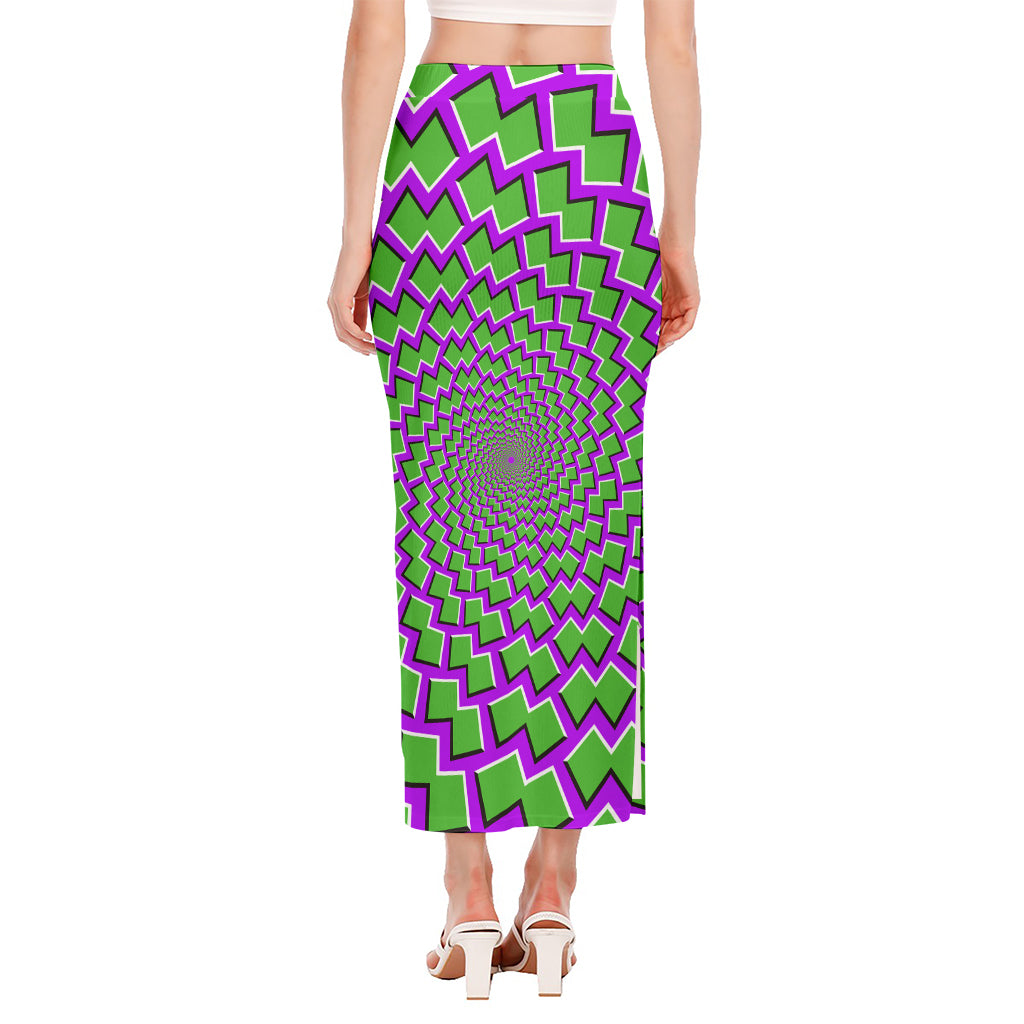 Green Shapes Moving Optical Illusion Side Slit Maxi Skirt
