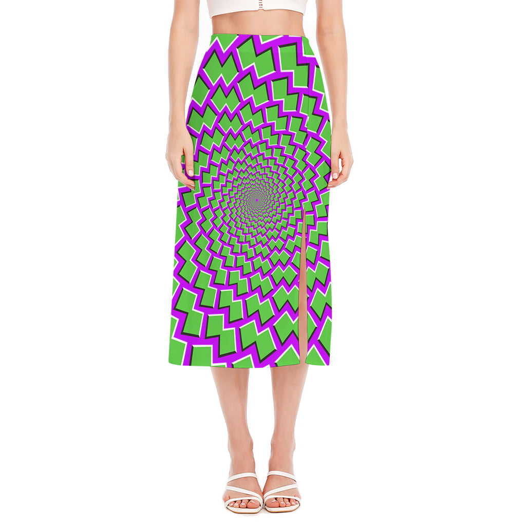 Green Shapes Moving Optical Illusion Side Slit Midi Skirt
