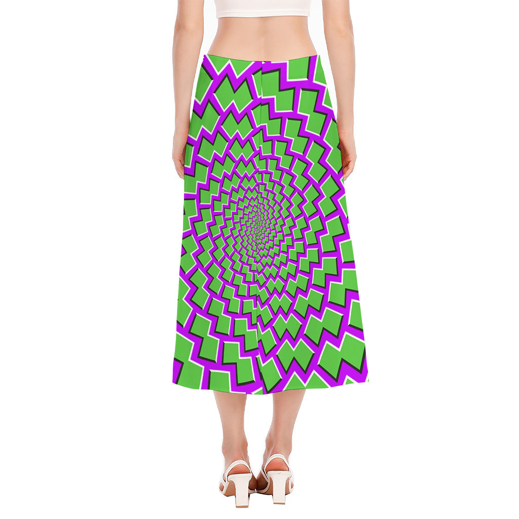 Green Shapes Moving Optical Illusion Side Slit Midi Skirt
