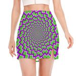 Green Shapes Moving Optical Illusion Side Slit Mini Skirt