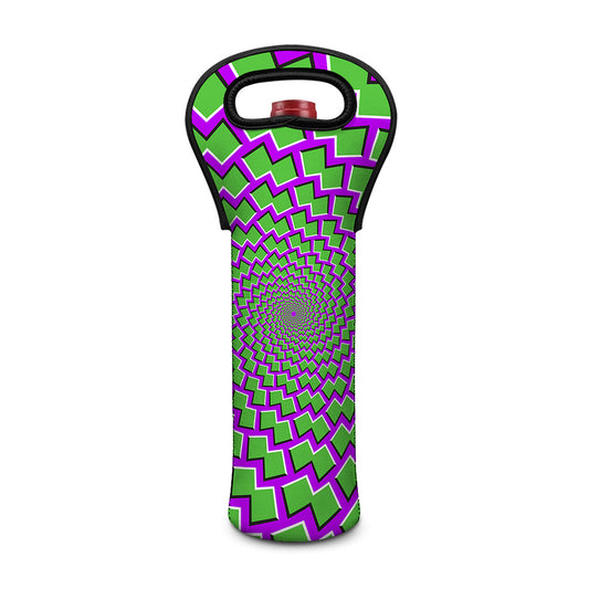 Green Shapes Moving Optical Illusion Single Neoprene Wine Tote
