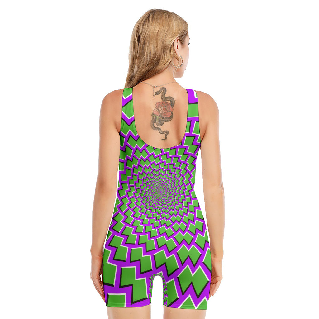 Green Shapes Moving Optical Illusion Sleeveless One Piece Swimsuit
