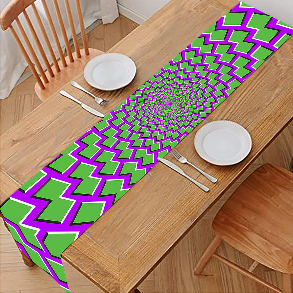 Green Shapes Moving Optical Illusion Table Runner