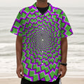 Green Shapes Moving Optical Illusion Textured Short Sleeve Shirt
