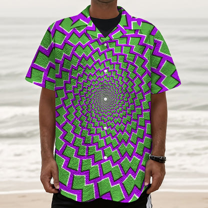 Green Shapes Moving Optical Illusion Textured Short Sleeve Shirt