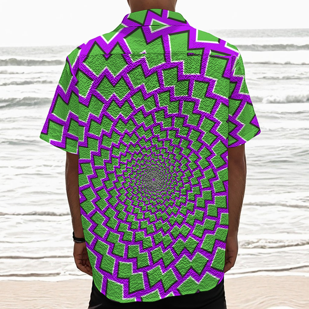 Green Shapes Moving Optical Illusion Textured Short Sleeve Shirt